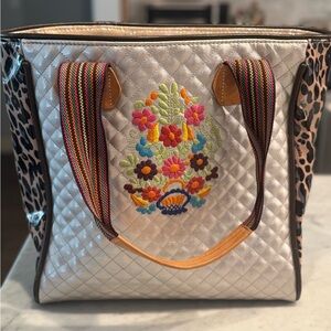 Consuela Isabel Champagne Classic Tote with Multicolor Embroidery
